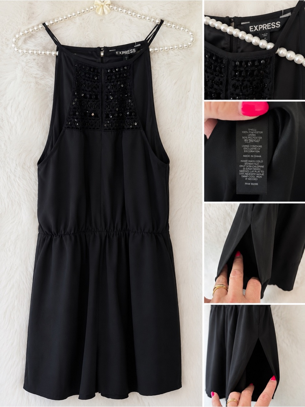 Express Black Beaded Halter Romper